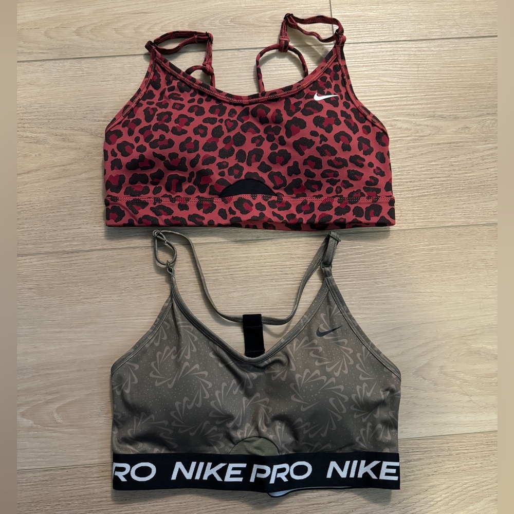 Two (2) Nike Pro sports bras, EUC, rare, cute strappy styles, size Small